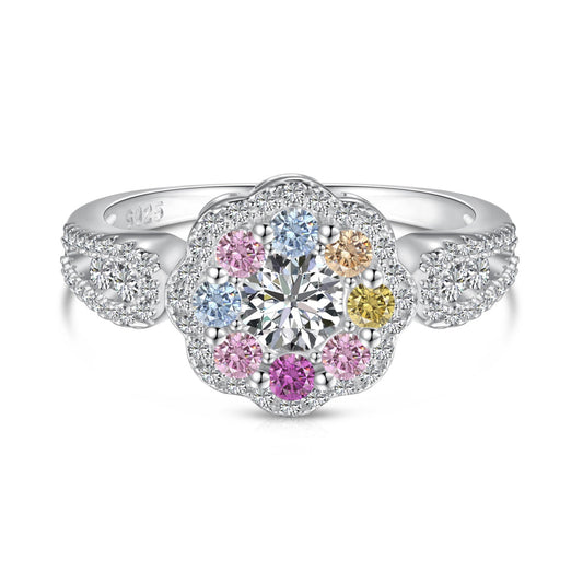 [Aurelle Style]Delicate Colorful Round Cut Flower Shape Wedding Ring