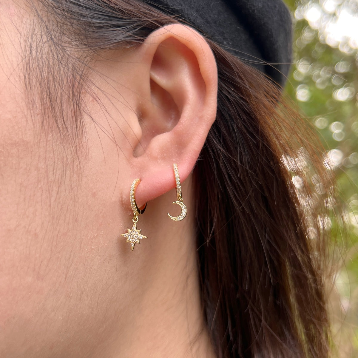 [Aurelle Style]Star and Moon Asymmetric Earrings