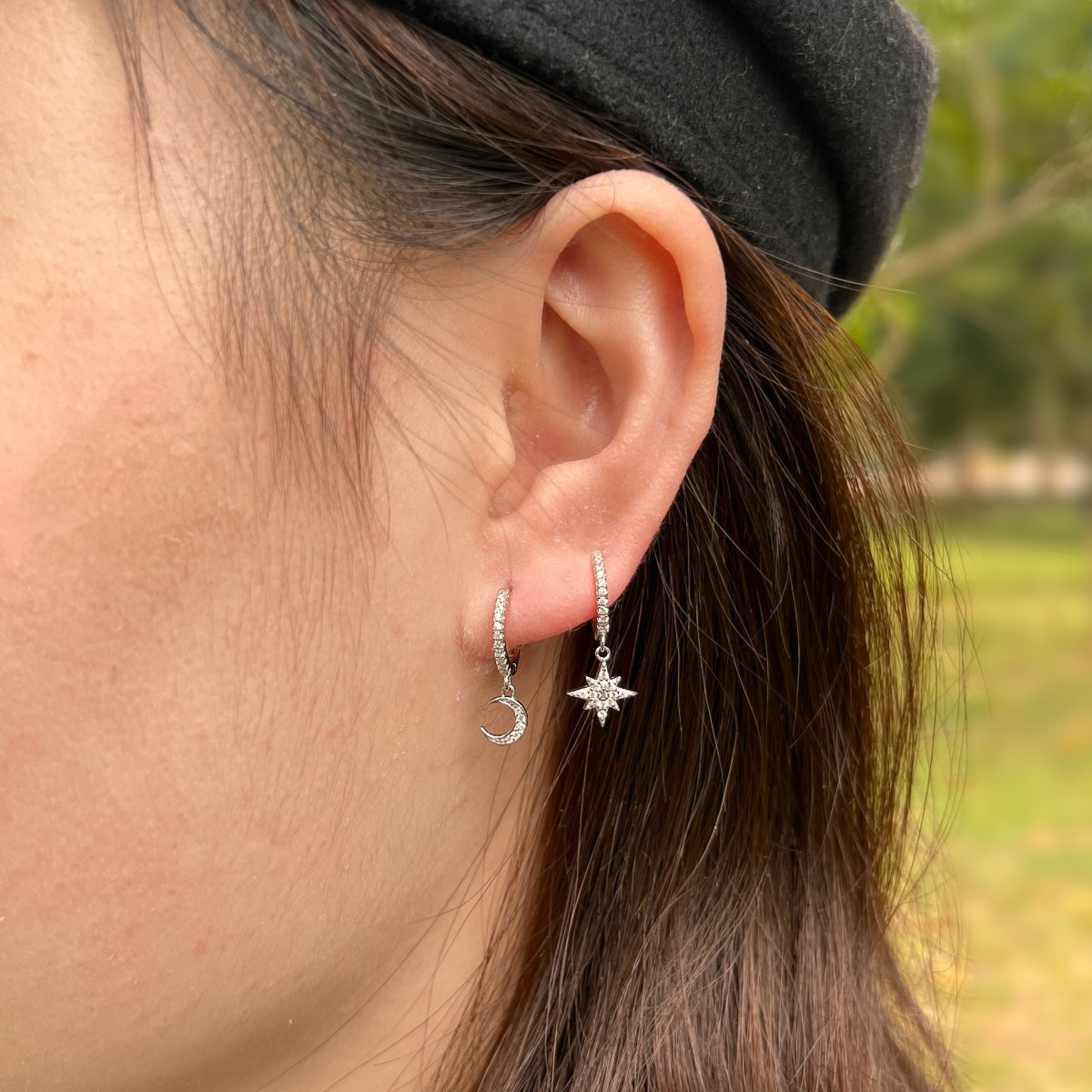 [Aurelle Style]Star and Moon Asymmetric Earrings