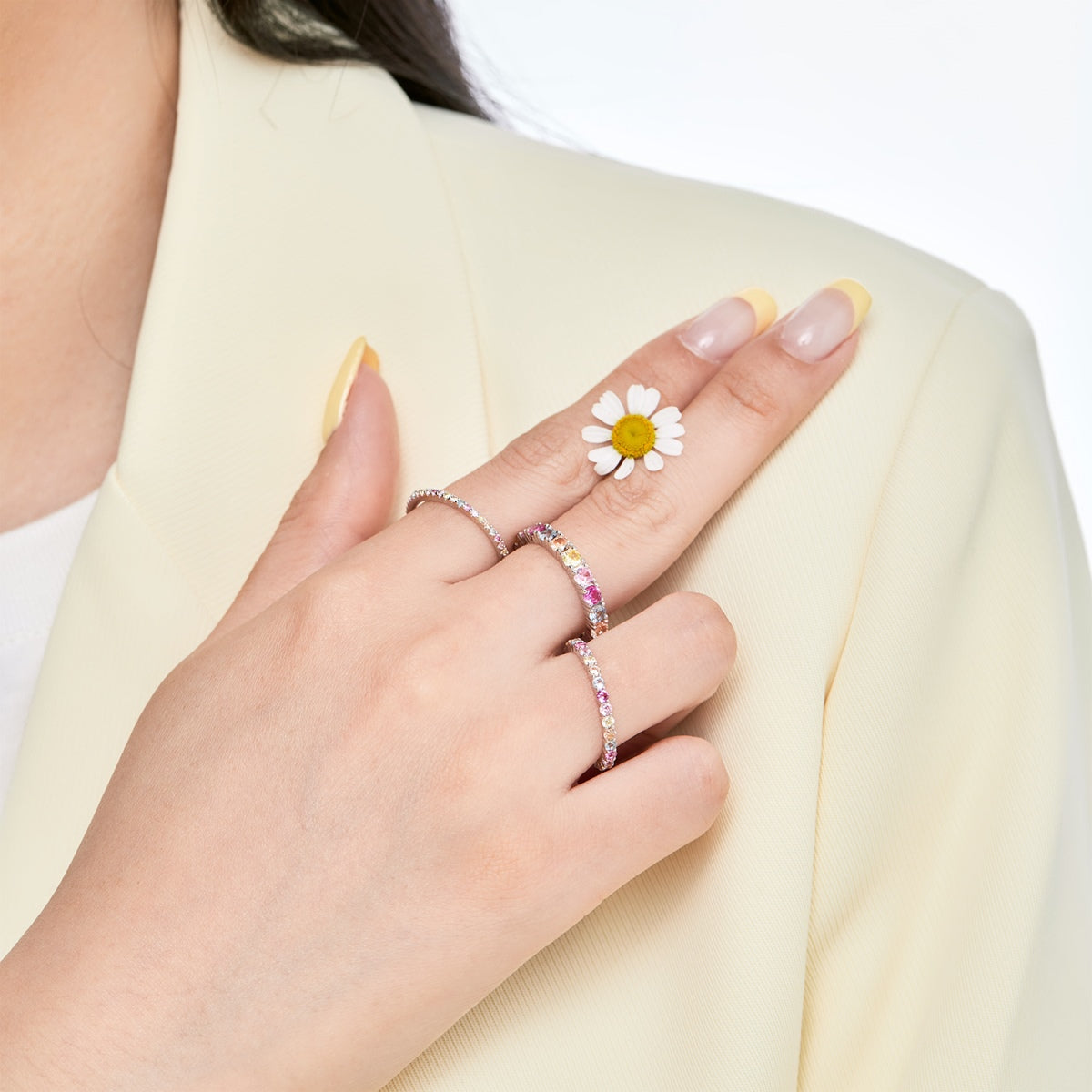 [Aurelle Style]Ornate Colorful Round Cut Tennis Ring