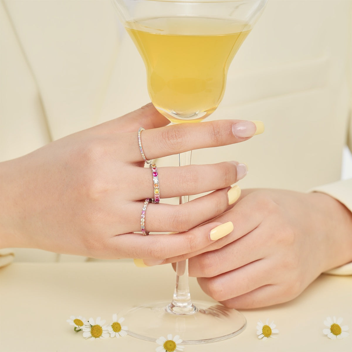 [Aurelle Style]Ornate Colorful Round Cut Tennis Ring