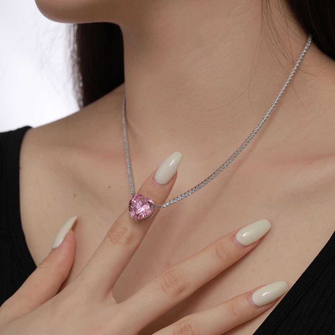 [Aurelle Style]8.0 Carat Versatile Colorful Sweet Heart-Shaped Tennis Necklace
