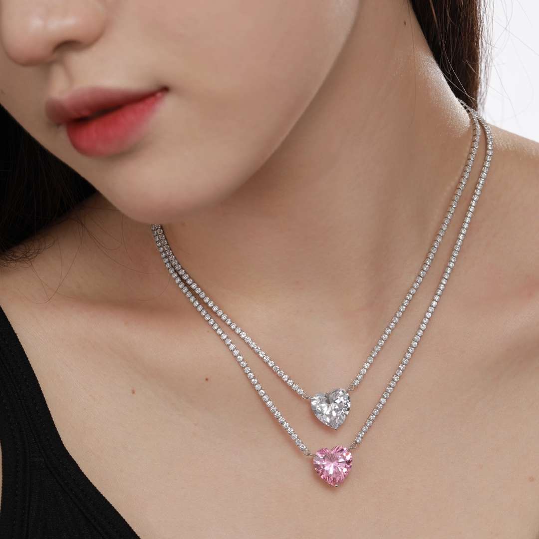 [Aurelle Style]8.0 Carat Versatile Colorful Sweet Heart-Shaped Tennis Necklace