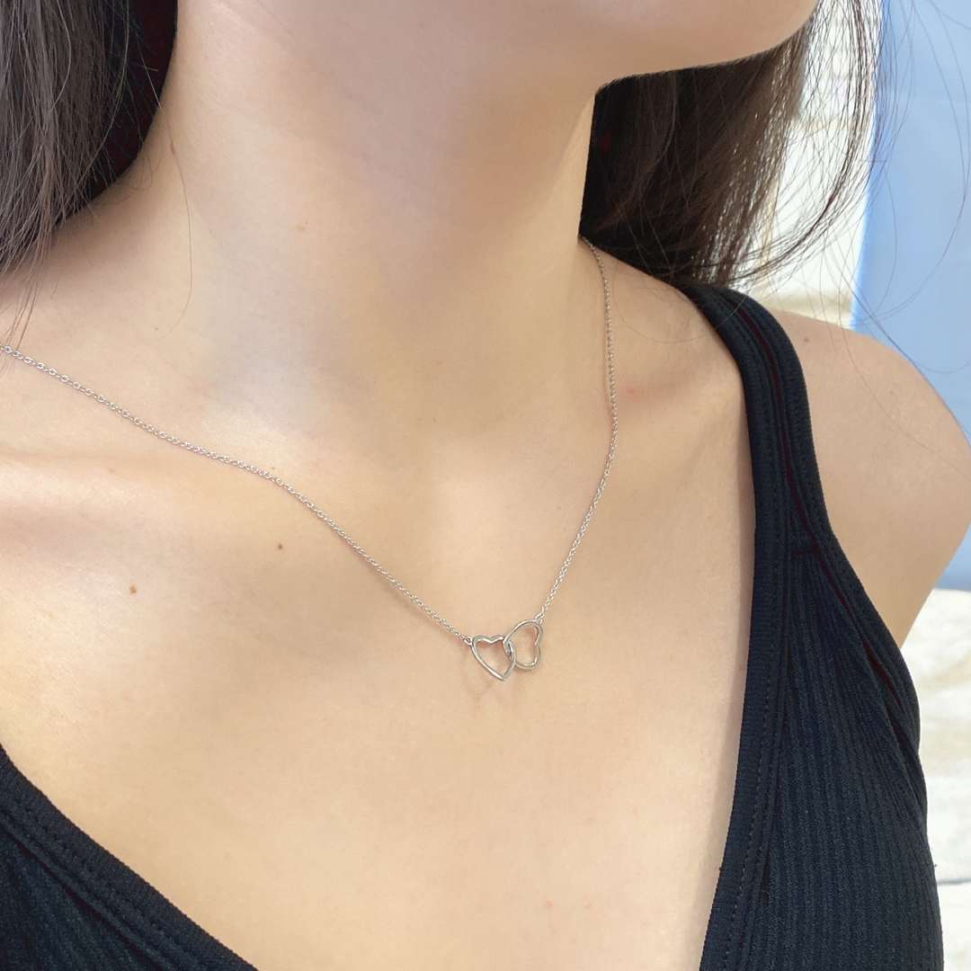 [Aurelle Style]Sterling Silver Love Double Ring Necklace