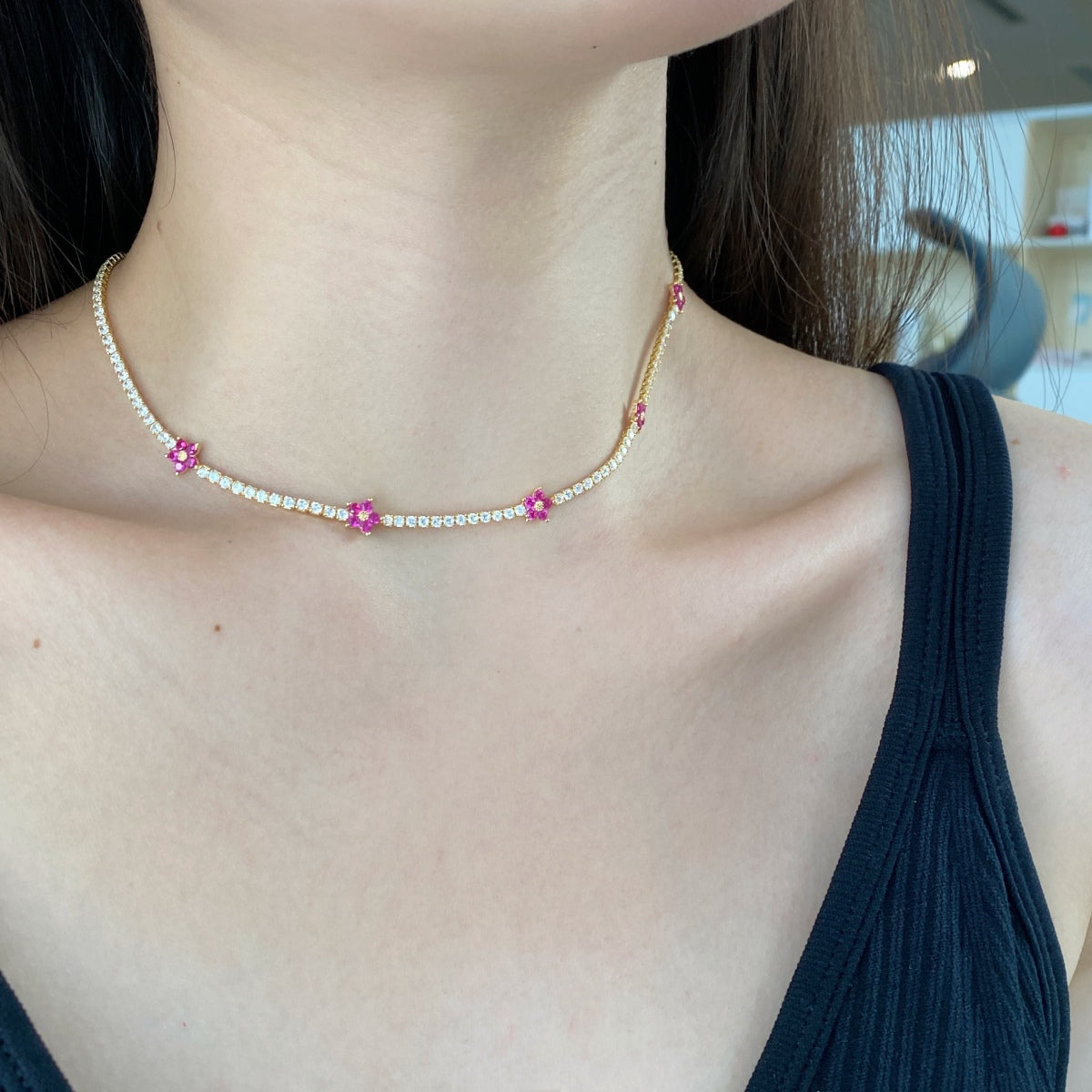 [Aurelle Style]Luxurious Colorful Flower Tennis Necklace