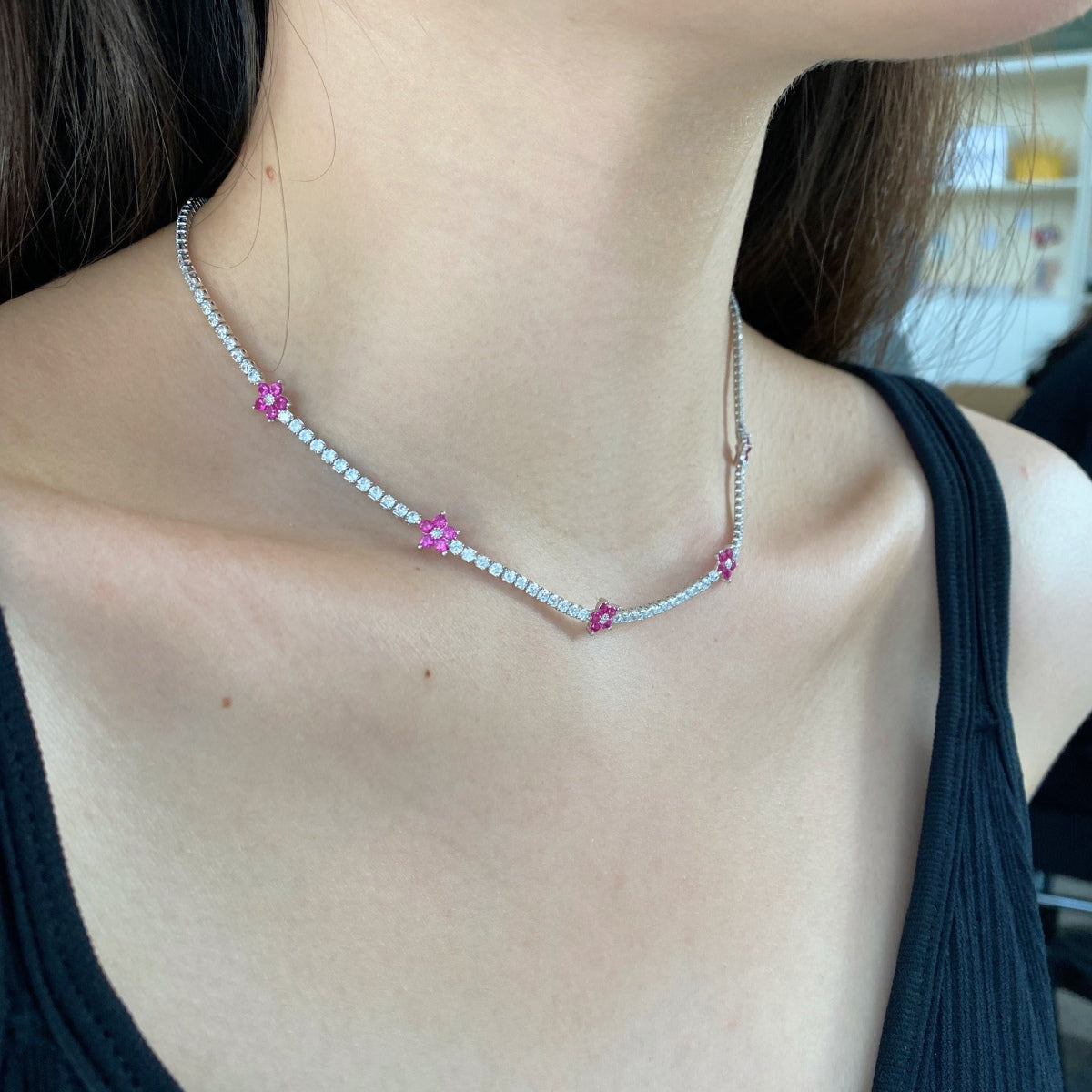 [Aurelle Style]Luxurious Colorful Flower Tennis Necklace