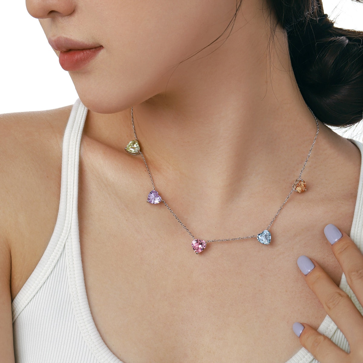 [Aurelle Style]Sparkling Colorful Heart Cut Necklace