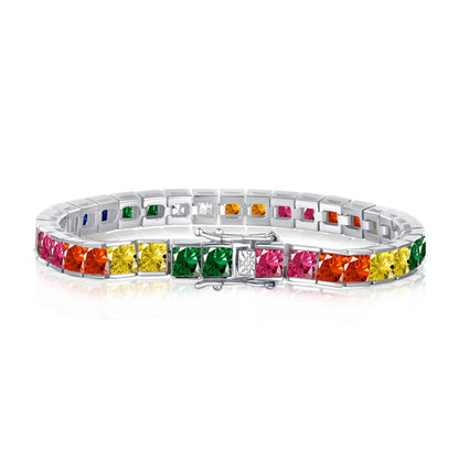 [Aurelle Style]Radiant Colorful Princess Cut Tennis Bracelet