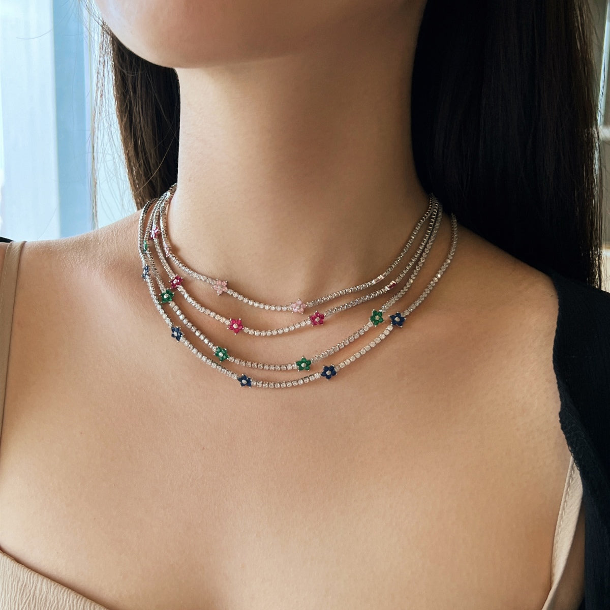 [Aurelle Style]Luxurious Colorful Flower Tennis Necklace