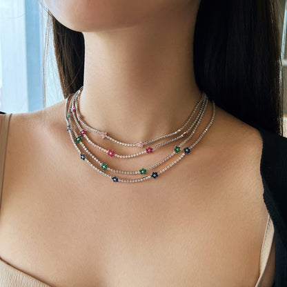 [Aurelle Style]Luxurious Colorful Flower Tennis Necklace