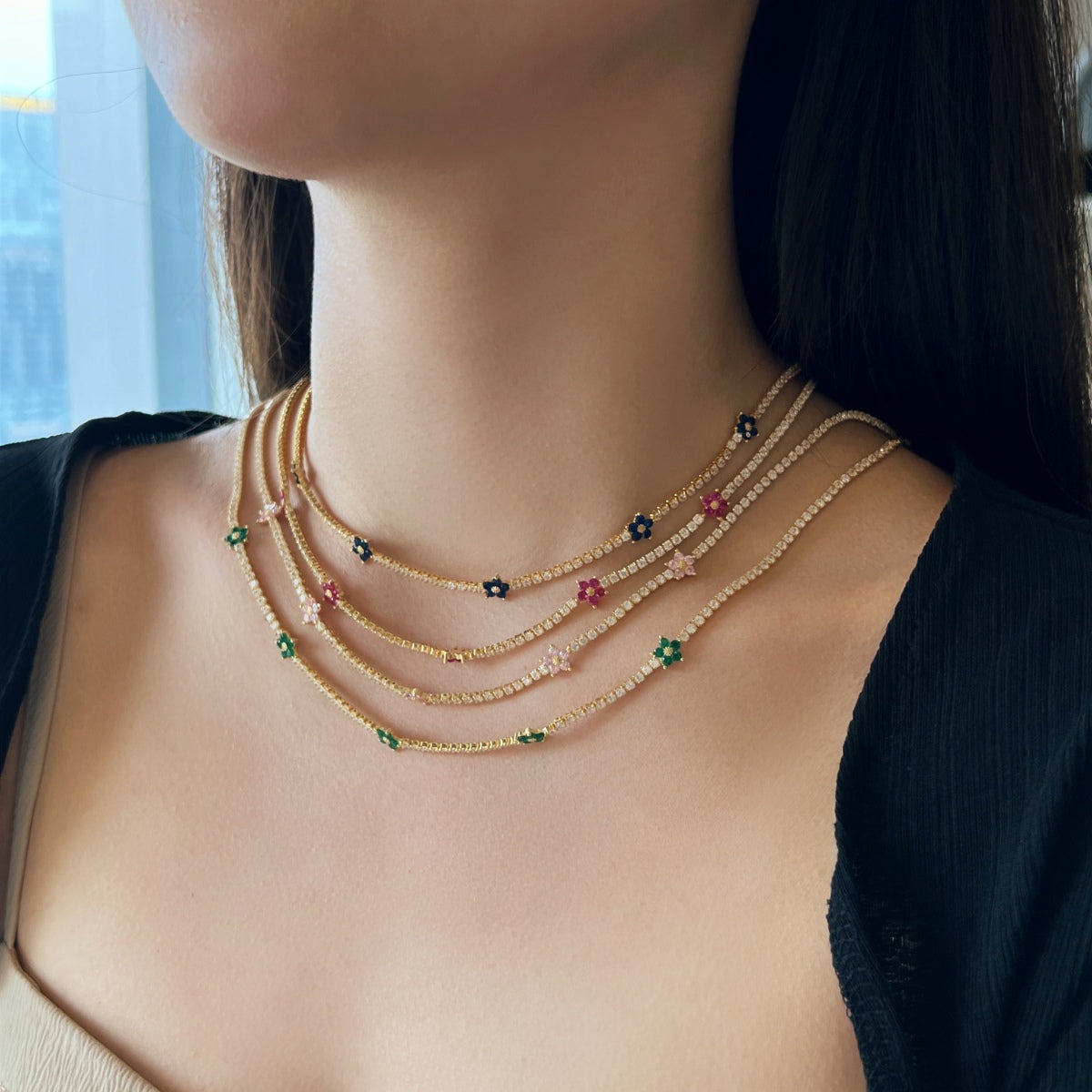[Aurelle Style]Luxurious Colorful Flower Tennis Necklace