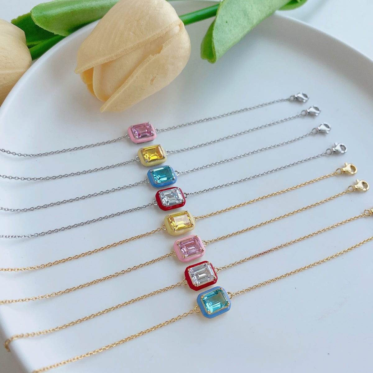 [Aurelle Style]2.0 Carat Sparkling Colorful Emerald Cut Daily Bracelet
