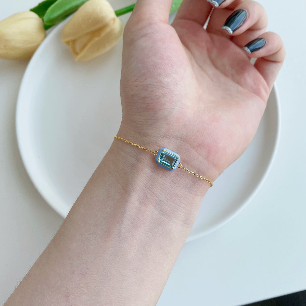 [Aurelle Style]2.0 Carat Sparkling Colorful Emerald Cut Daily Bracelet