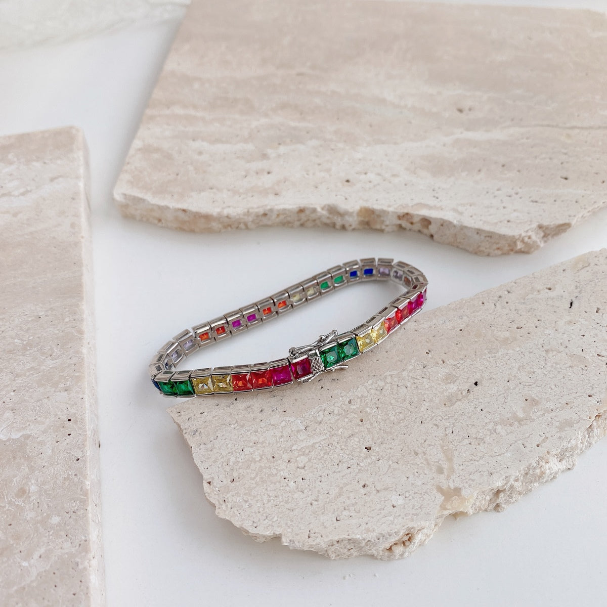 [Aurelle Style]Radiant Colorful Princess Cut Tennis Bracelet
