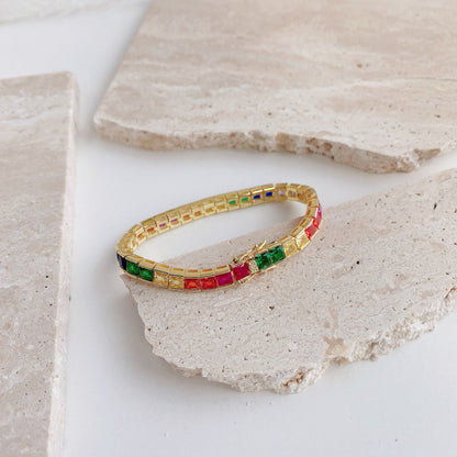 [Aurelle Style]Radiant Colorful Princess Cut Tennis Bracelet