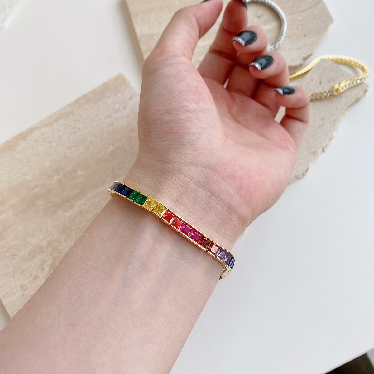 [Aurelle Style]Radiant Colorful Princess Cut Tennis Bracelet