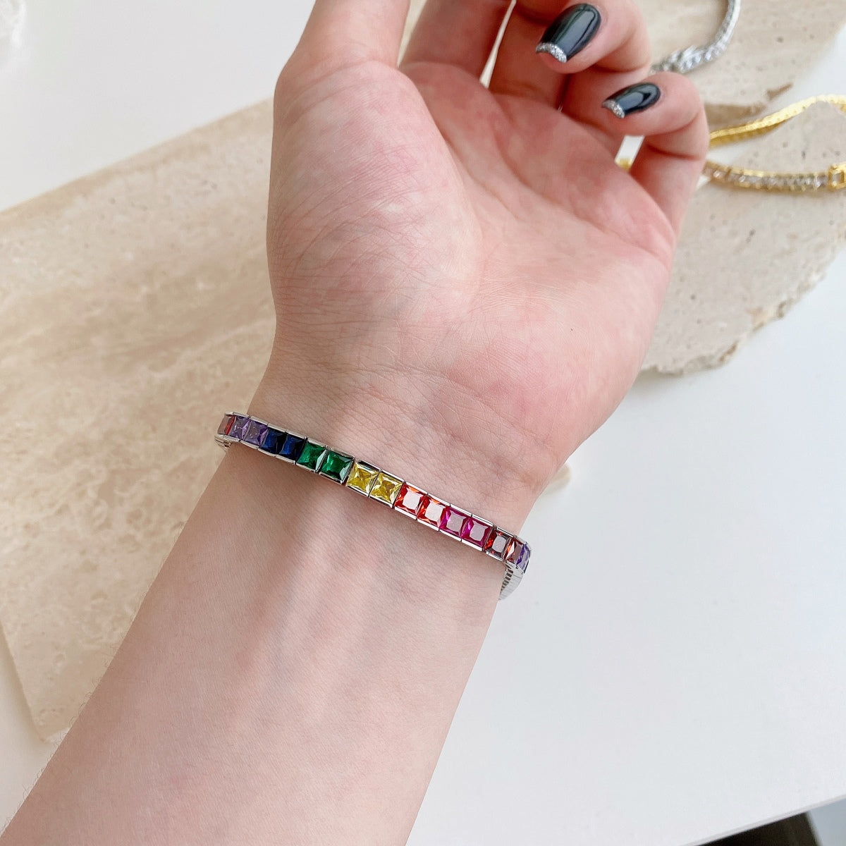 [Aurelle Style]Radiant Colorful Princess Cut Tennis Bracelet