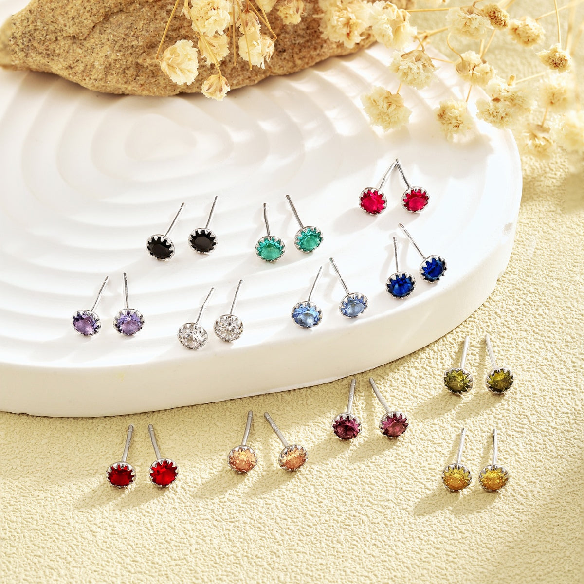 [Aurelle Style]Sparkling Colorful Round Shape Earrings