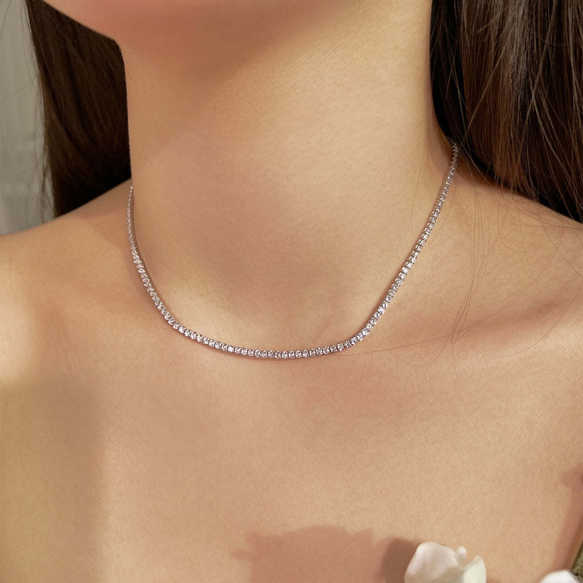 [Aurelle Style]Delicate Round Shape Tennis Necklace