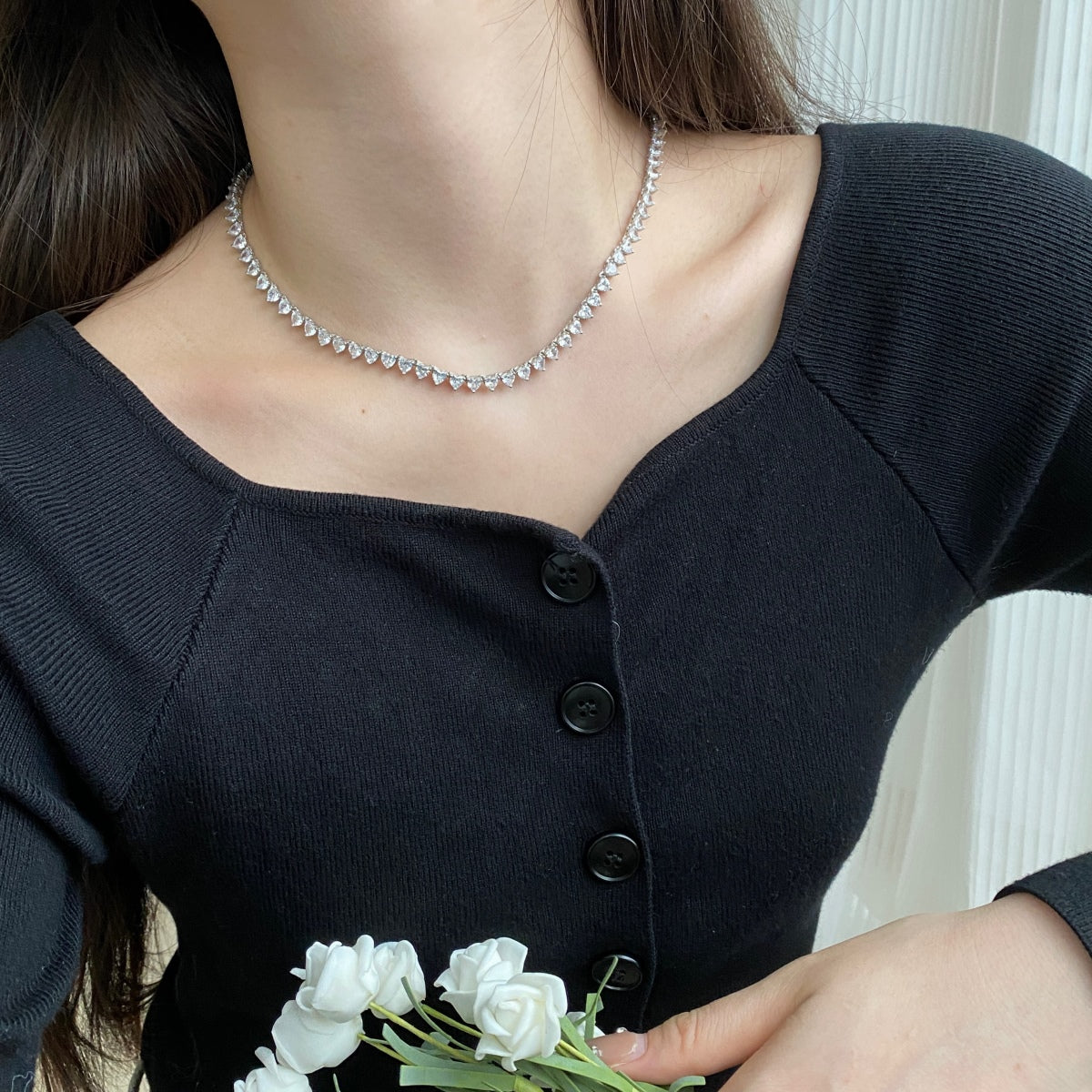 [Aurelle Style]Ornate Heart Cut Tennis Necklace