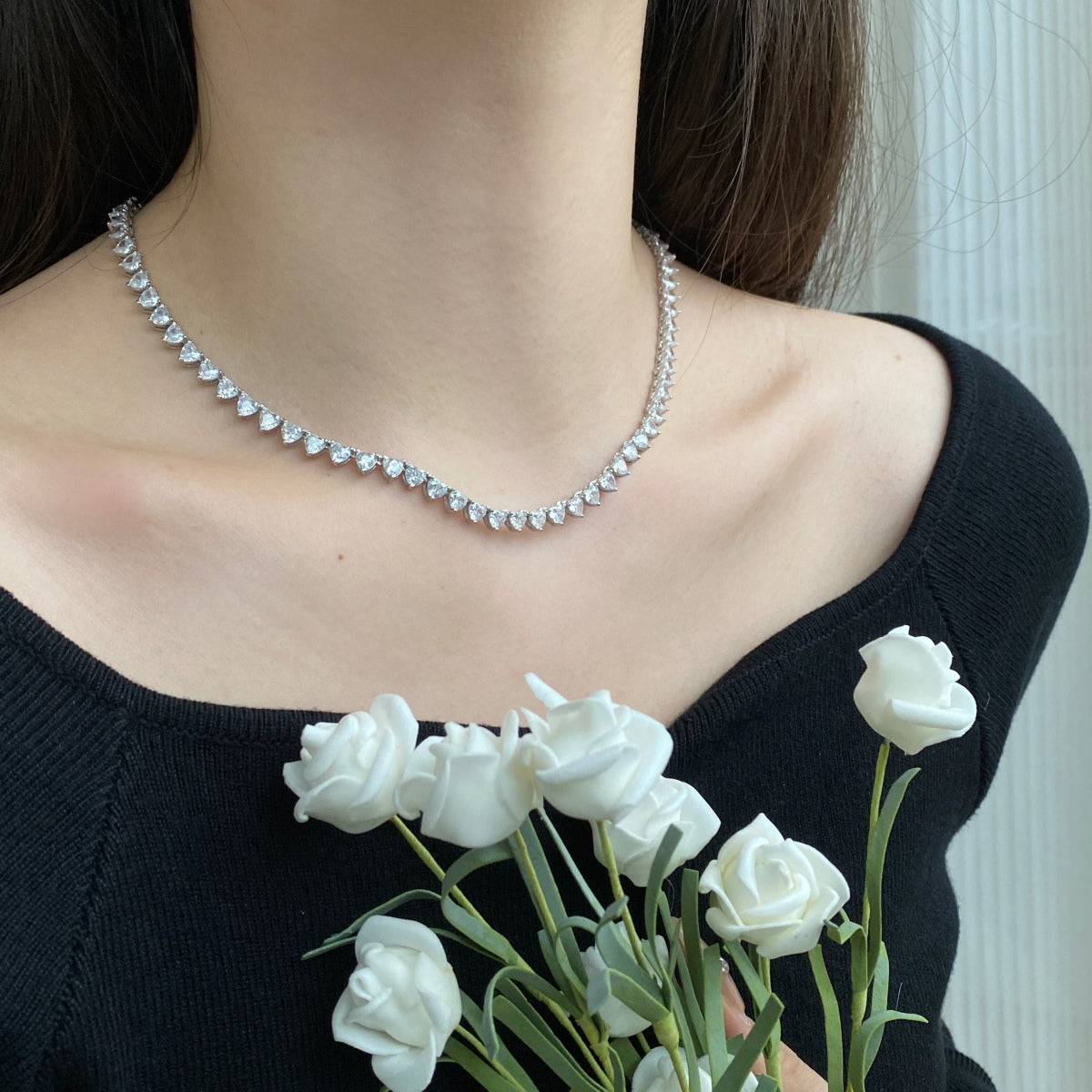 [Aurelle Style]Ornate Heart Cut Tennis Necklace