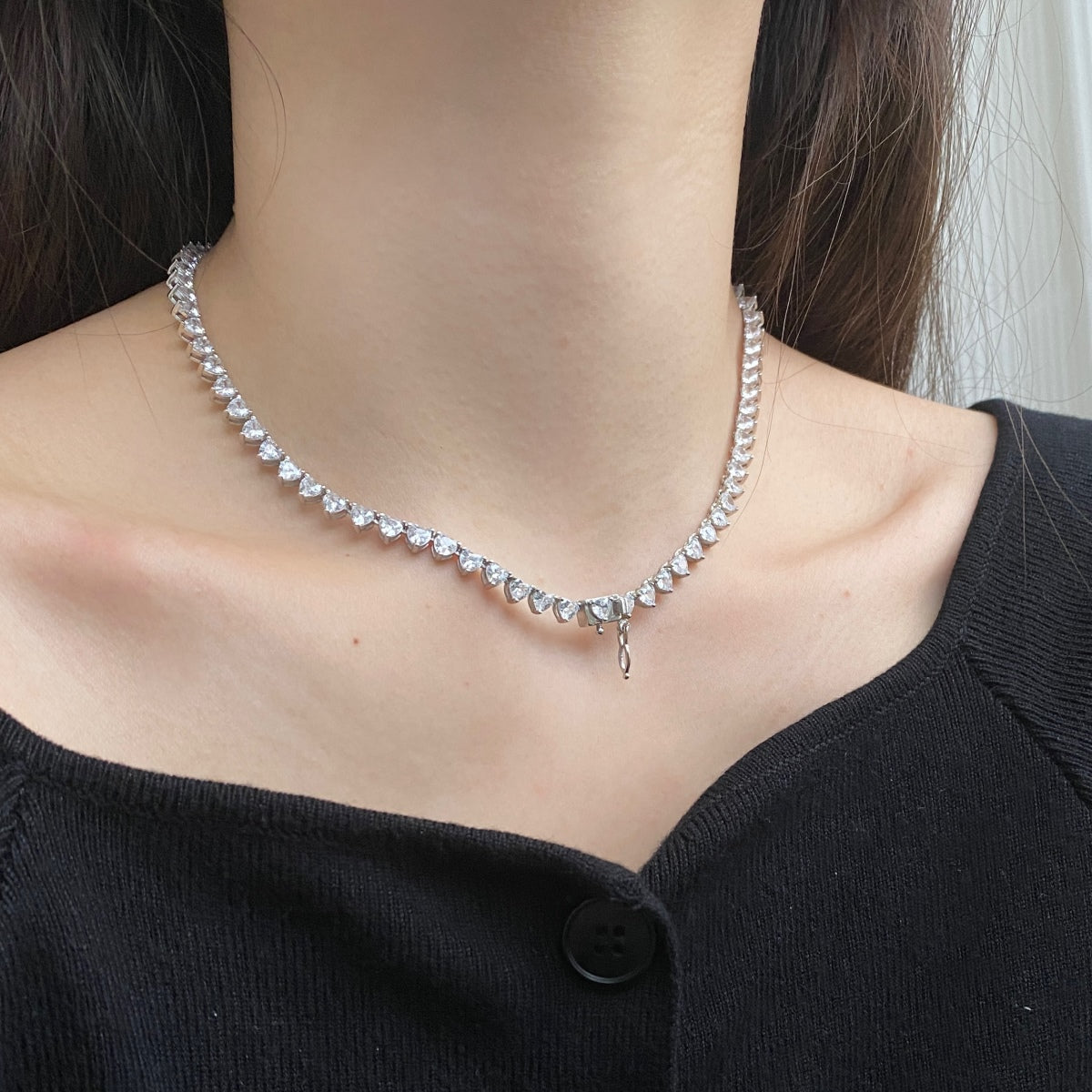[Aurelle Style]Ornate Heart Cut Tennis Necklace