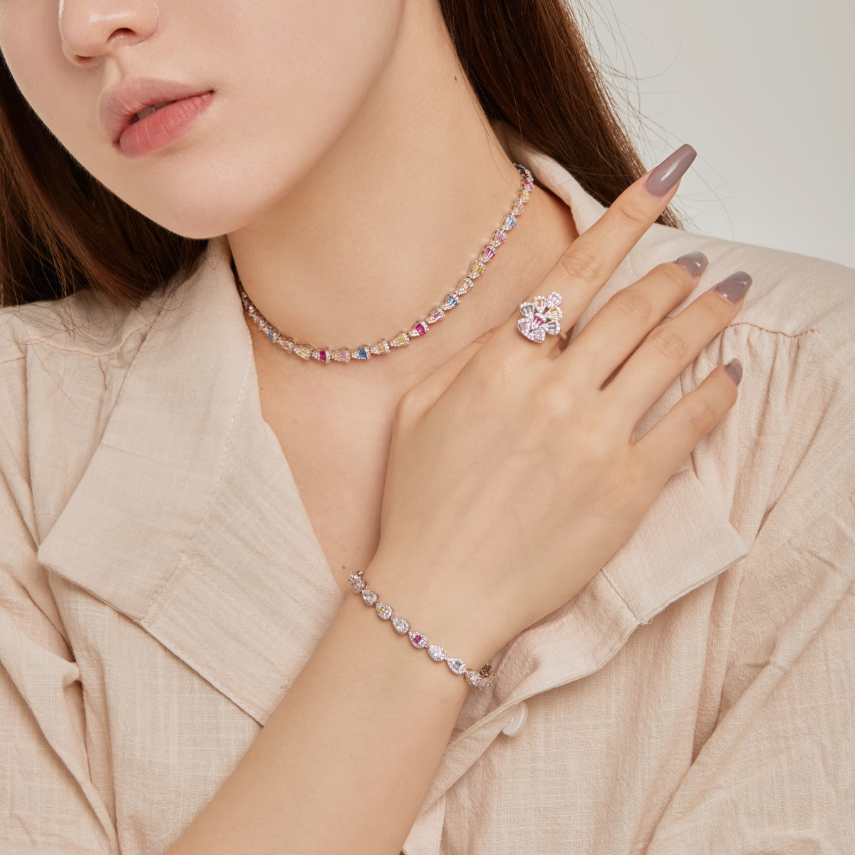 [Aurelle Style]Sparkling Colorful Water Drop Shape Daily Ring