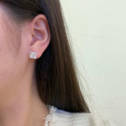 [Aurelle Style]Stylish Shiny Square Center Stone Stud Earrings
