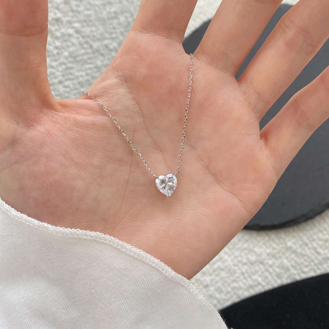 [Aurelle Style]Heart Shape Main Stone Pendant Collarbone Necklace