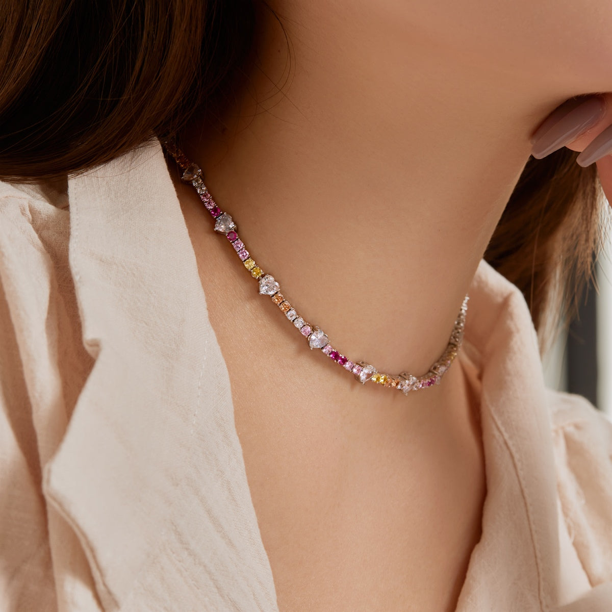 [Aurelle Style]Delicate Colorful Rainbow Tennis Chain