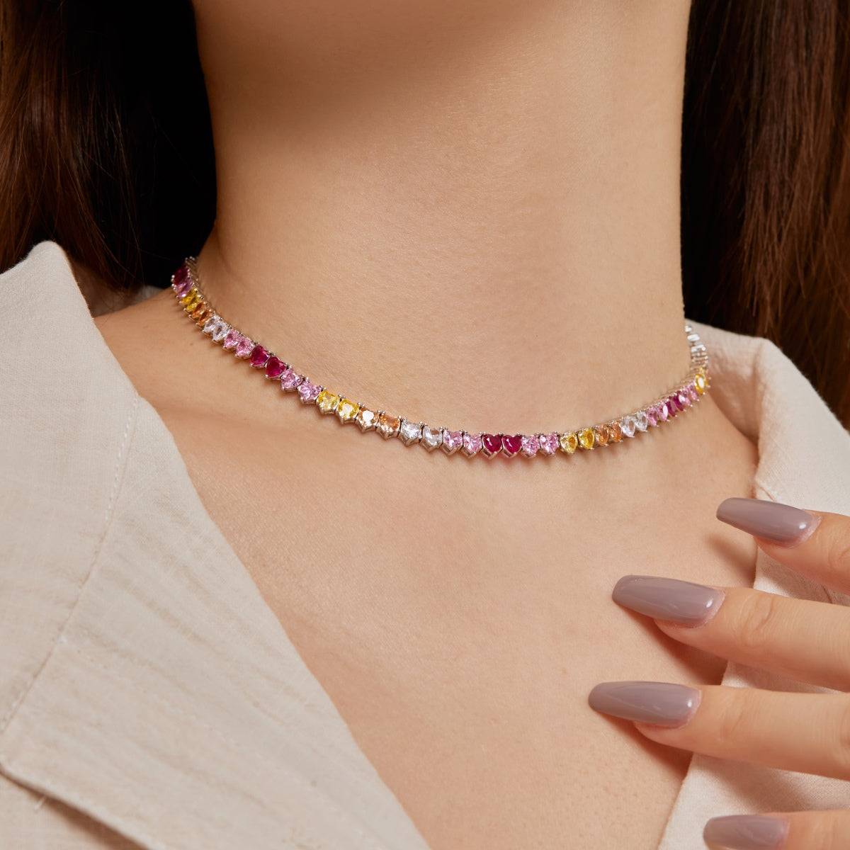 [Aurelle Style]Sparkling Colorful Full Heart Tennis Necklace
