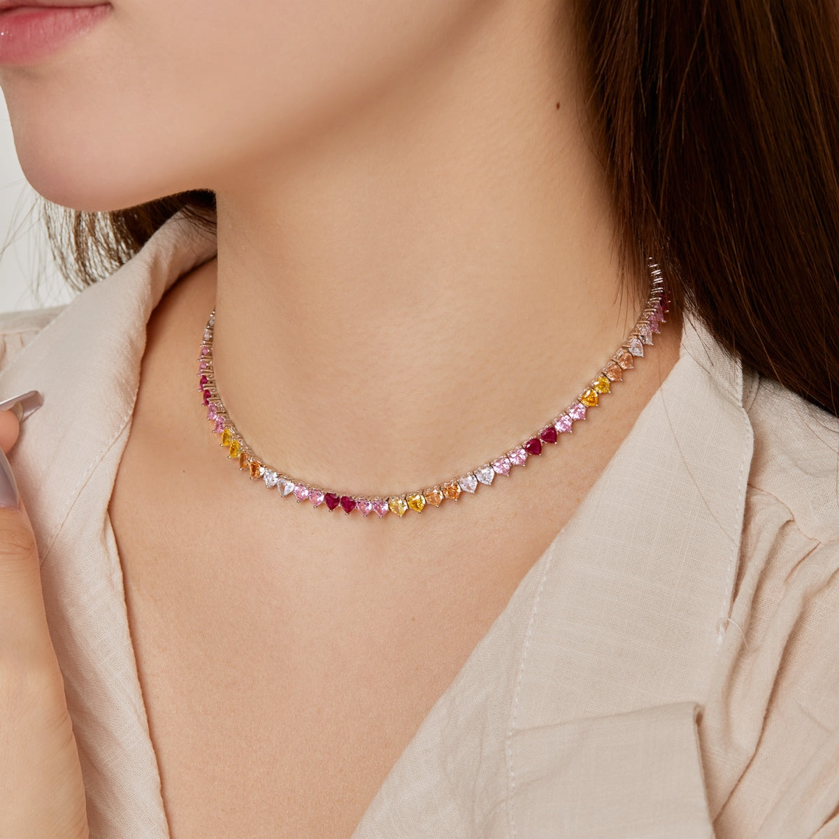 [Aurelle Style]Sparkling Colorful Full Heart Tennis Necklace