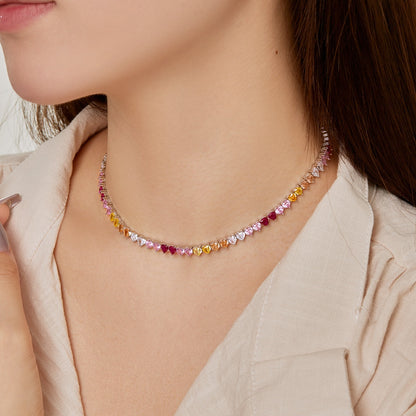 [Aurelle Style]Sparkling Colorful Full Heart Tennis Necklace