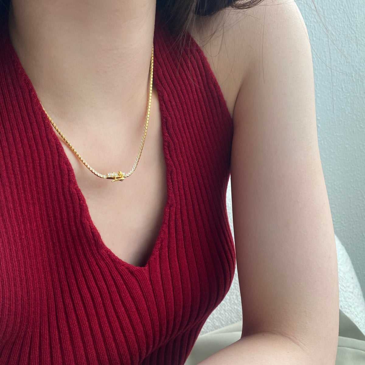 [Aurelle Style]Delicate Round Shape Tennis Necklace