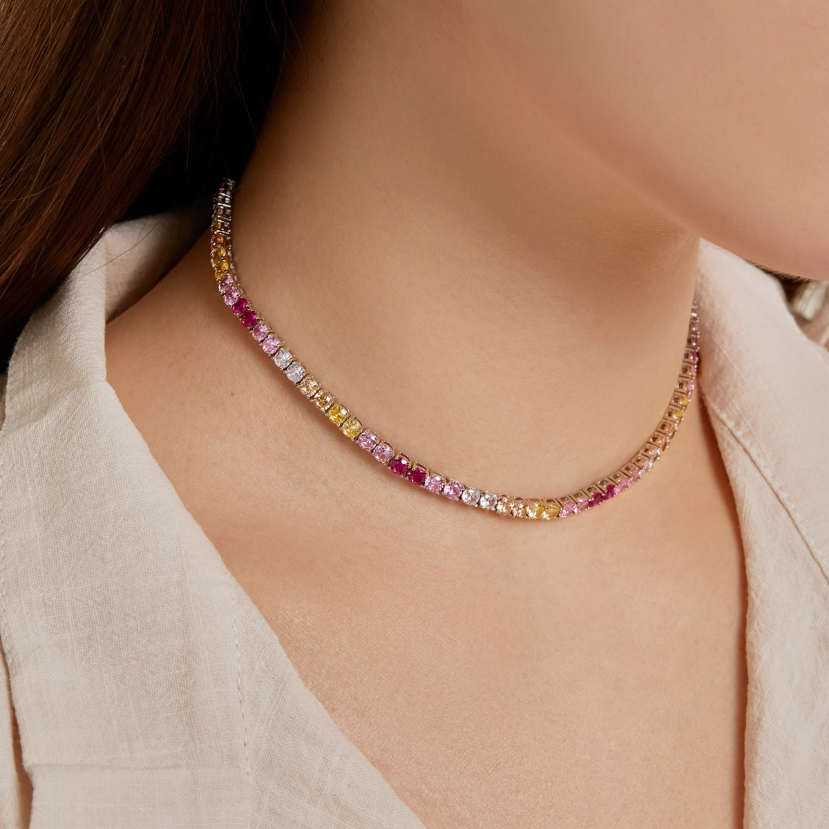[Aurelle Style]Delicate Colorful Tennis Necklace