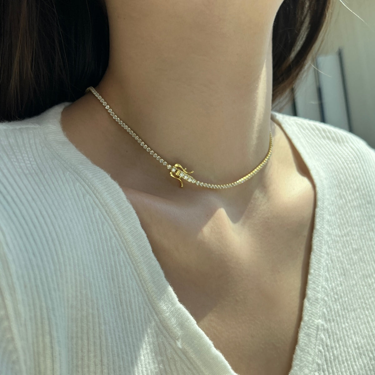 [Aurelle Style]Delicate Round Shape Tennis Necklace