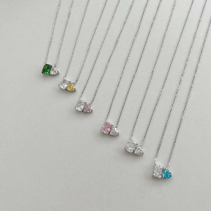 [Aurelle Style]Dazzling Square & Heart Shape Necklace