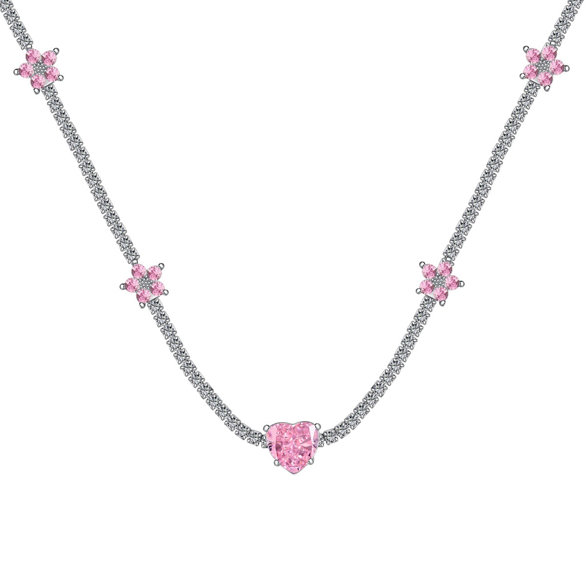 [Aurelle Style]Dazzling Pink Heart Flower Necklace