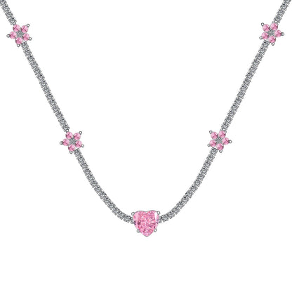 [Aurelle Style]Dazzling Pink Heart Flower Necklace