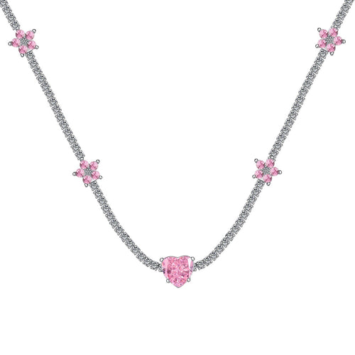 [Aurelle Style]Dazzling Pink Heart Flower Necklace