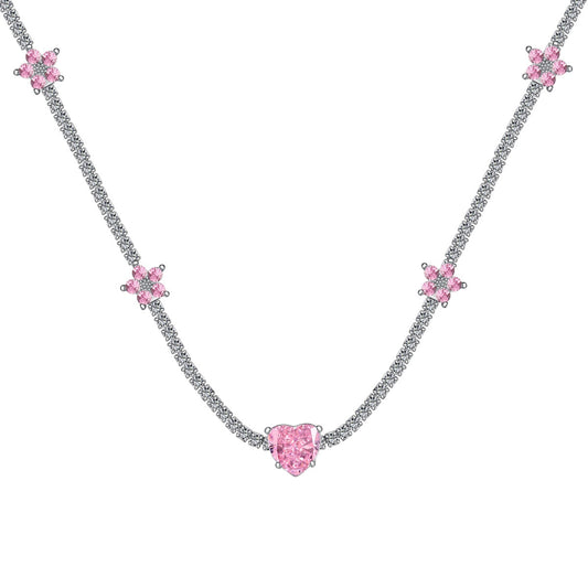 [Aurelle Style]Dazzling Pink Heart Flower Necklace