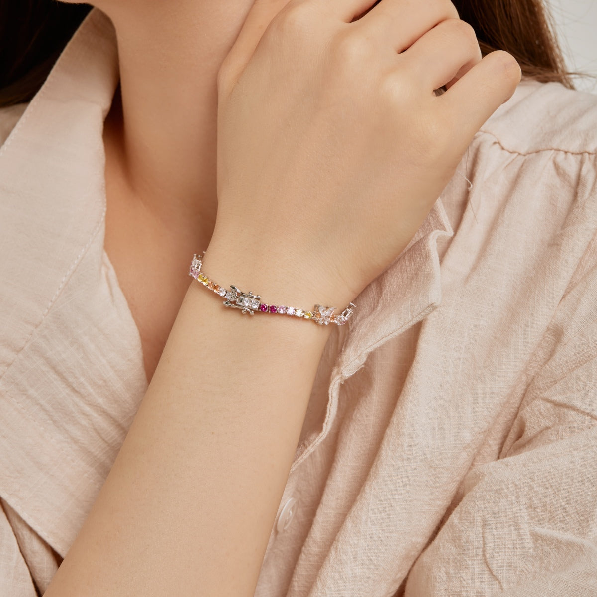 [Aurelle Style]Ornate Colorful Butterfly Shape Round Cut Daily Bracelet