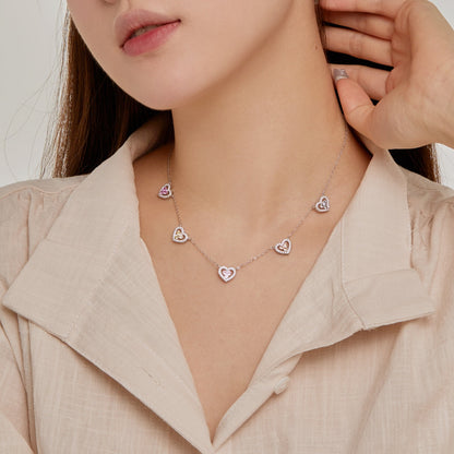 [Aurelle Style]Sparkling Five Heart Necklace