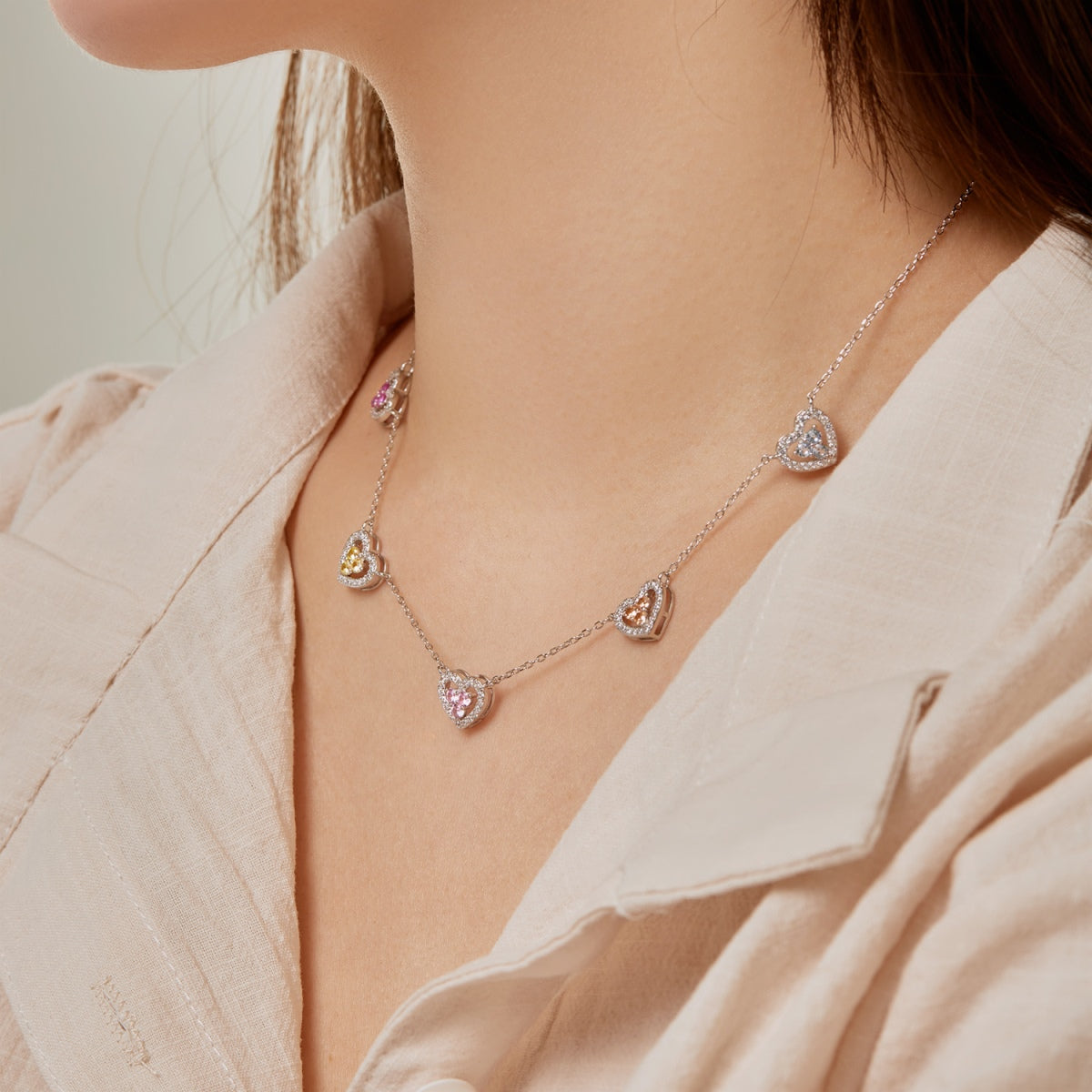 [Aurelle Style]Sparkling Five Heart Necklace