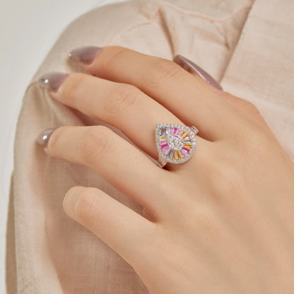 [Aurelle Style]Elegant Colorful Water Drop Shape Banquet Ring