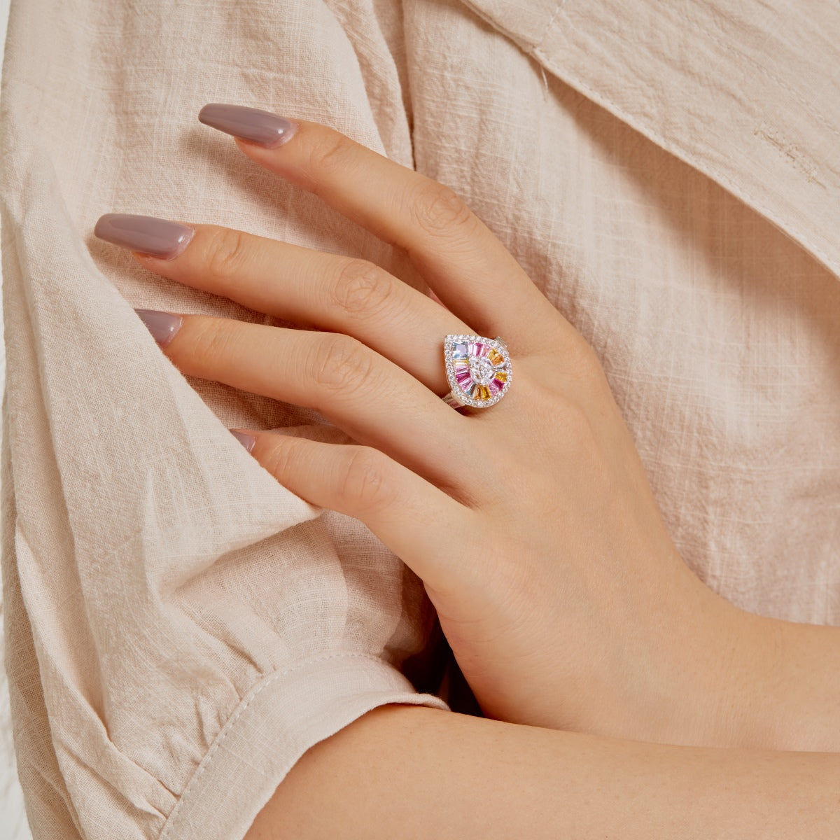 [Aurelle Style]Elegant Colorful Water Drop Shape Banquet Ring