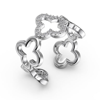 [Aurelle Style]Hollow Design Four-Leaf Clover Flower Shape Ring