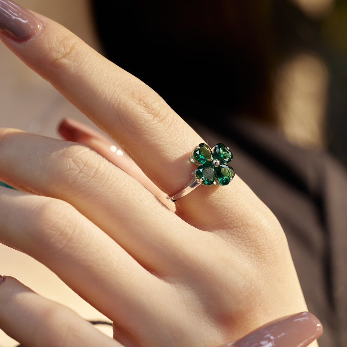 [Aurelle Style]Heart-shaped Four-Leaf Clover Ball Ring