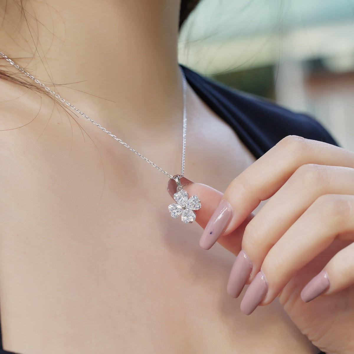 [Aurelle Style]Heart-Shaped Four-Leaf Clover Bead Necklace