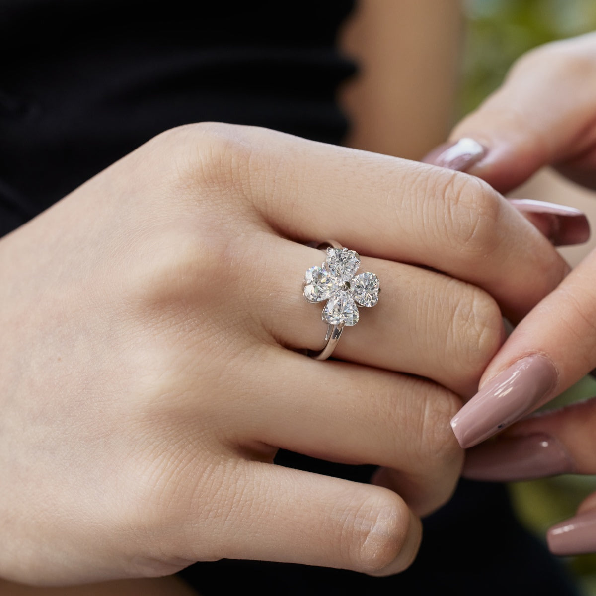 [Aurelle Style]Heart-shaped Four-Leaf Clover Ball Ring